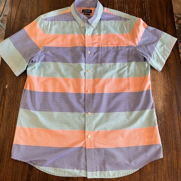 Chaps Indigo Sky Multi Stripe Short Sleeve Button-Down Shirt - Picture 4 of 10